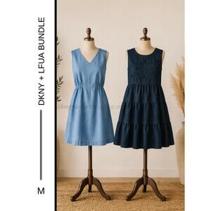 MSRP $217 ✨ Dress Bundle – Lfua Chambray Dress (M) + DKNY Silk Dress (M/L fit) ✨